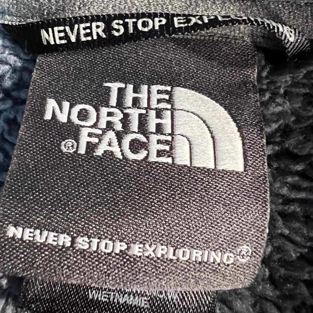 The North Face Mens Large Grey Full Zip Sherpa Lined Fleece Jacket Blue Trim